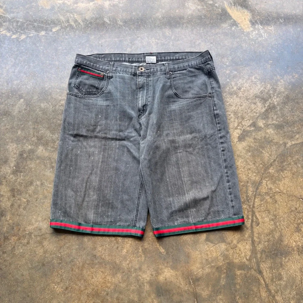 Brooklyn Basement Mens‎ Denim Shorts Black Faded Striped Trim Size 44 Streetwear